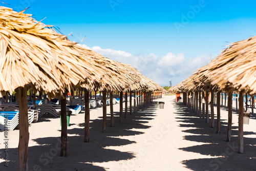 View of the sandy beach in Varadero  Matanzas  Cuba. Copy space for text.