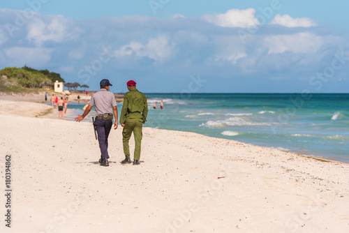 View of the sandy beach, Varadero, Matanzas, Cuba. Copy space for text.