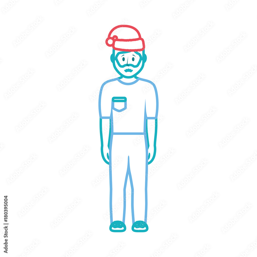 man standing with christmas hat icon over white background vector illustration man standing with christmas hat icon over white background vector illustration