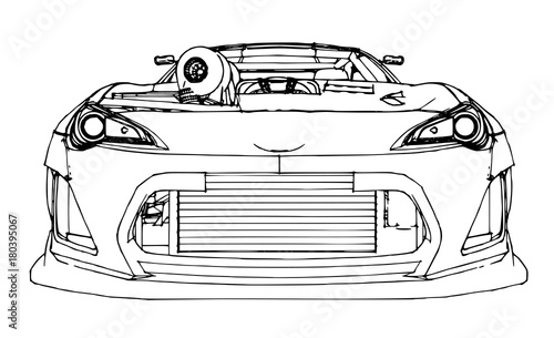 Sports car. Stock Illustration in the style of hand-drawn linear graphics.