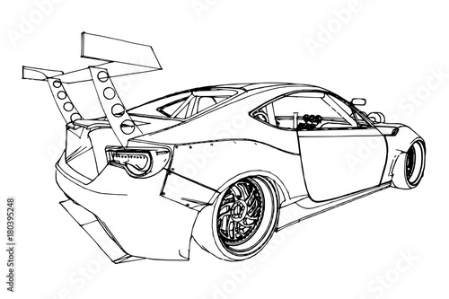 Sports car. Stock Illustration in the style of hand-drawn linear graphics.