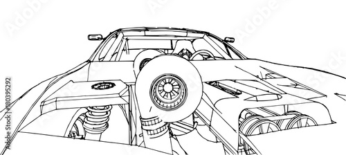 Sports car. Stock Illustration in the style of hand-drawn linear graphics.