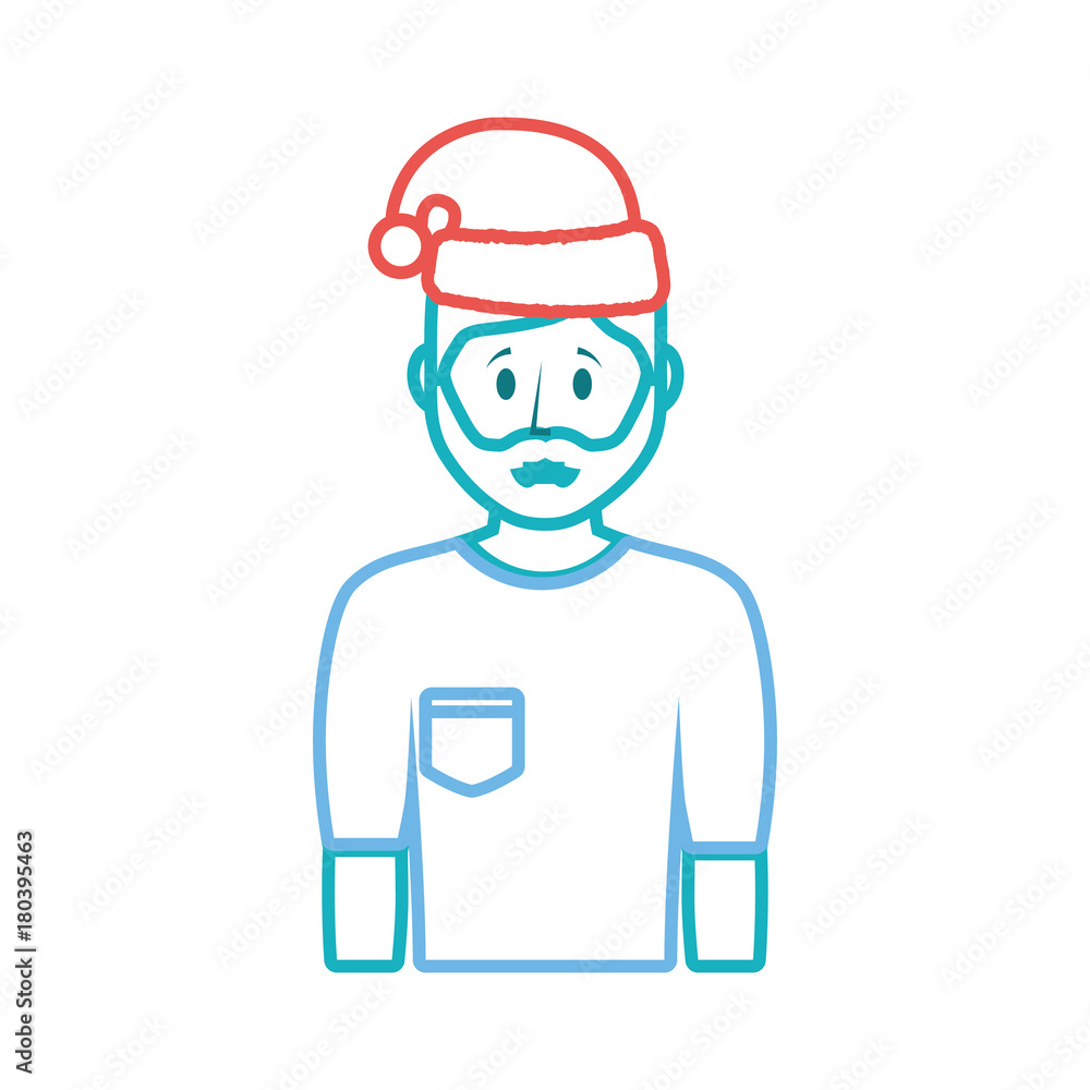 cartoon man with christmas hat icon over white background vector illustration