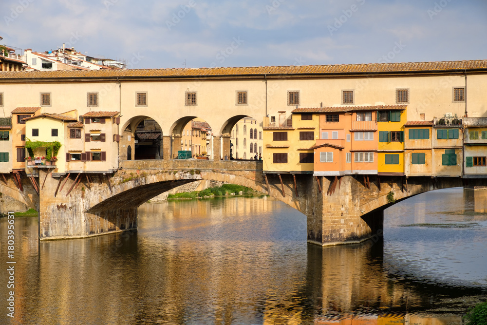 The Ponte Vecchio over the river Arno on the city of Florence