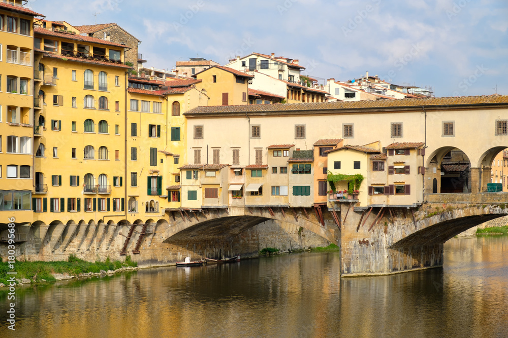 The Ponte Vecchio over the river Arno on the city of Florence