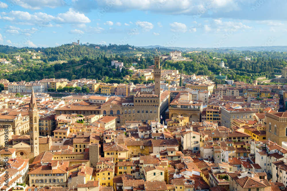 Aerial view of the city of Florence including the Palazzo Vecchio