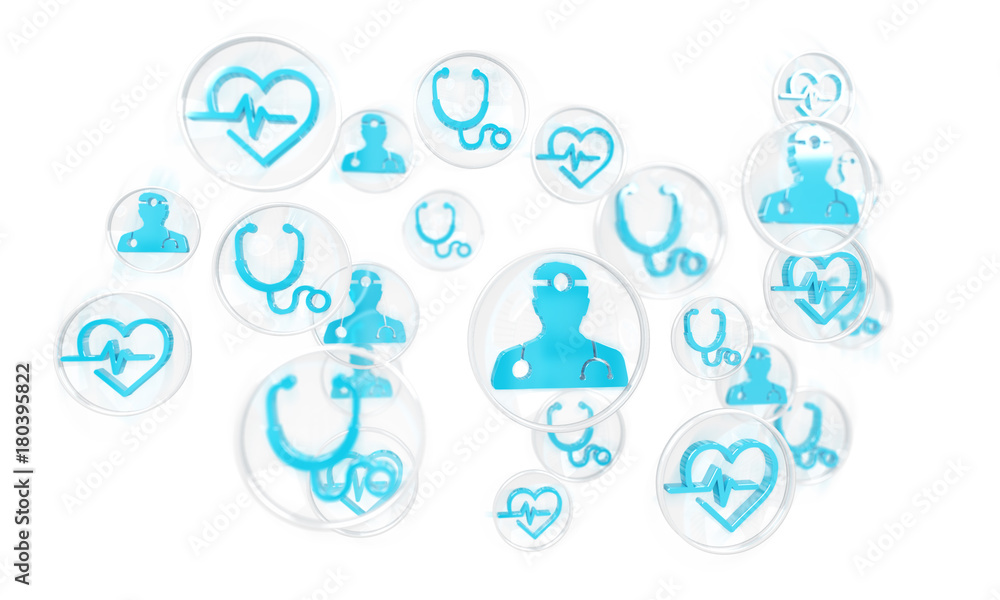 Modern medical interface with icons 3D rendering