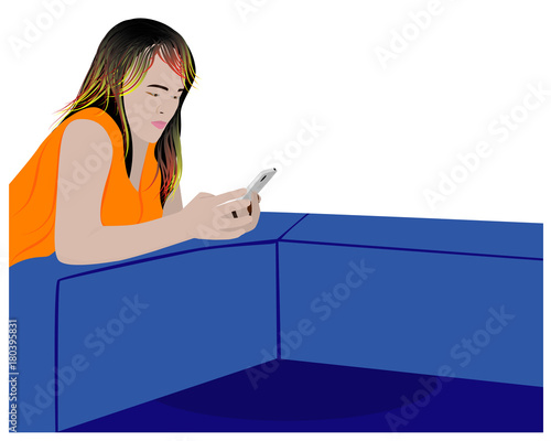 lovely lady with mobile phone vector design