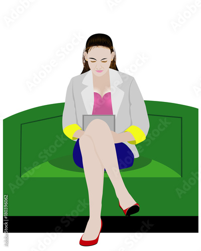 lovely lady with mobile phone vector design