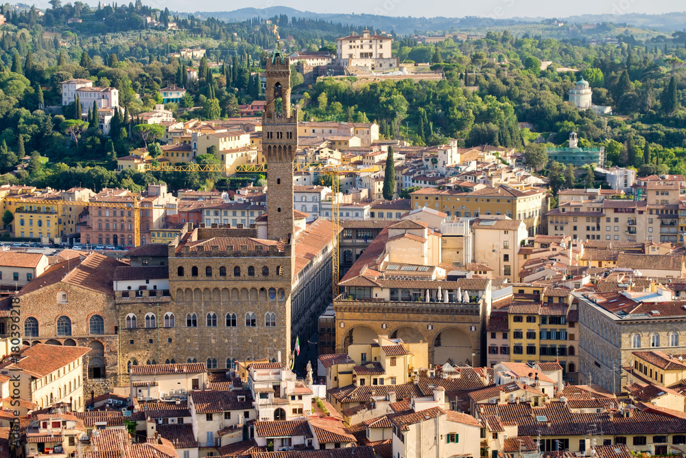 Aerial view of the city of Florence including the Palazzo Vecchio