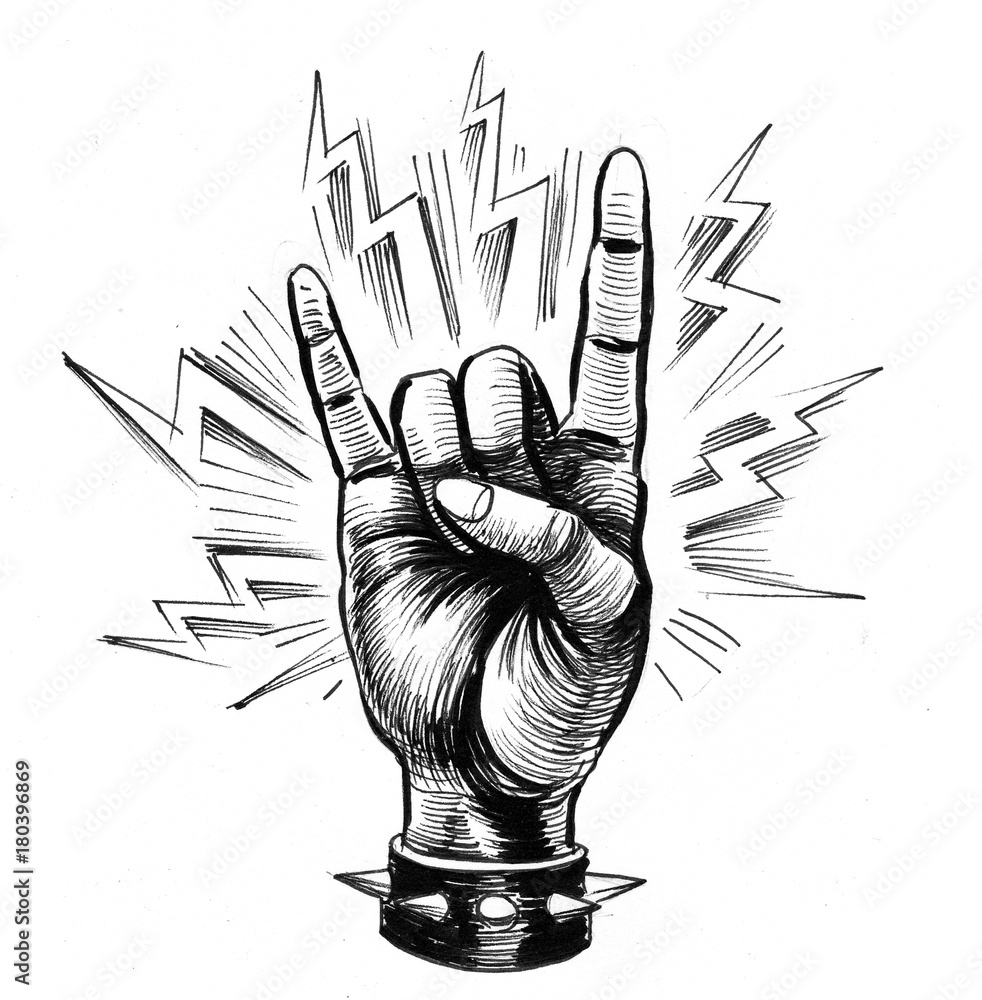 Hand showing a rock sign - obrazy, fototapety, plakaty 