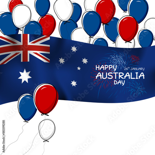 Australia day design of flag and balloon with firwork on white background vector illustration photo