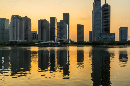 modern city waterfront downtown skyline,China..