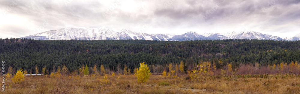 Panoramic view of the Canadian Rocky Moutains taken from the town of Golden in British Columbia, Canada