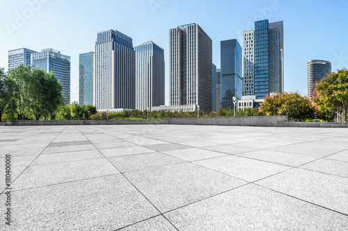 city skyline and buildings with empty square floor