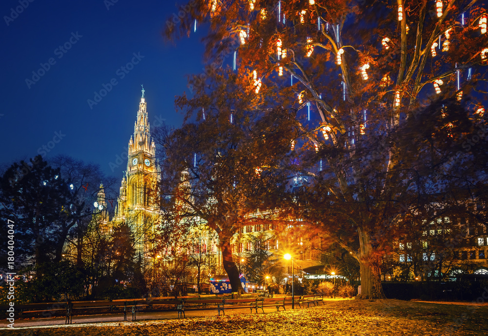Fototapeta premium Vienna Town Hall and park decorated for Christmas