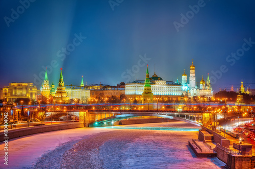 Moscow city after dark at winter, Moscow, Russia