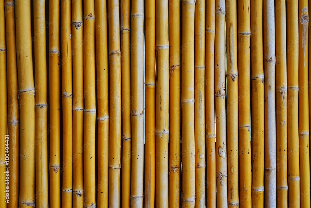 Naklejka premium Yellow bamboo stick pattern for background, bamboo fence in Asia style
