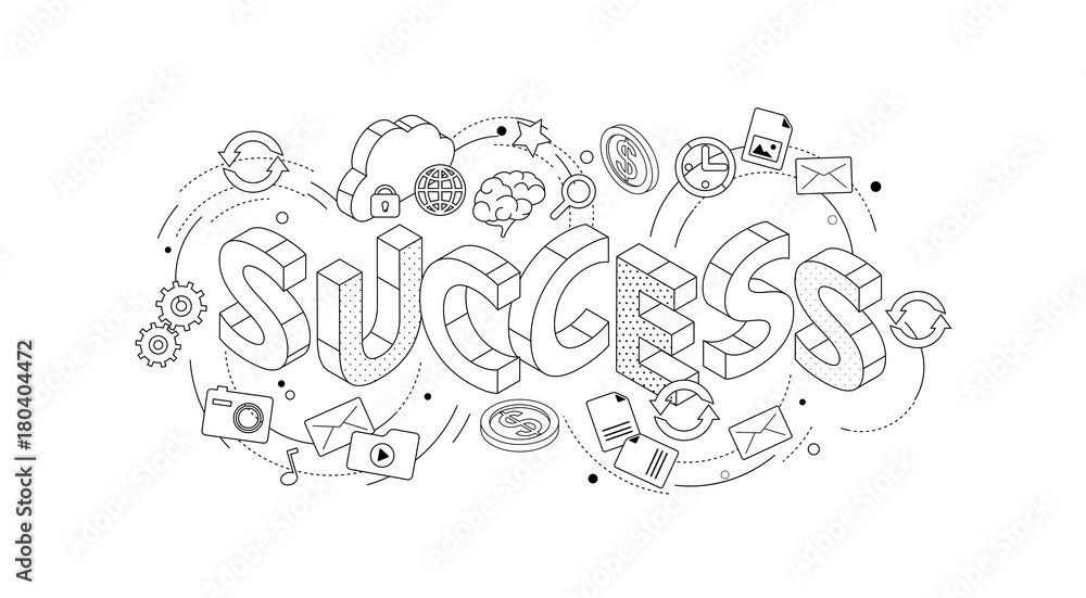 Fototapeta premium Isometric concept with thin line letters, typography word success
