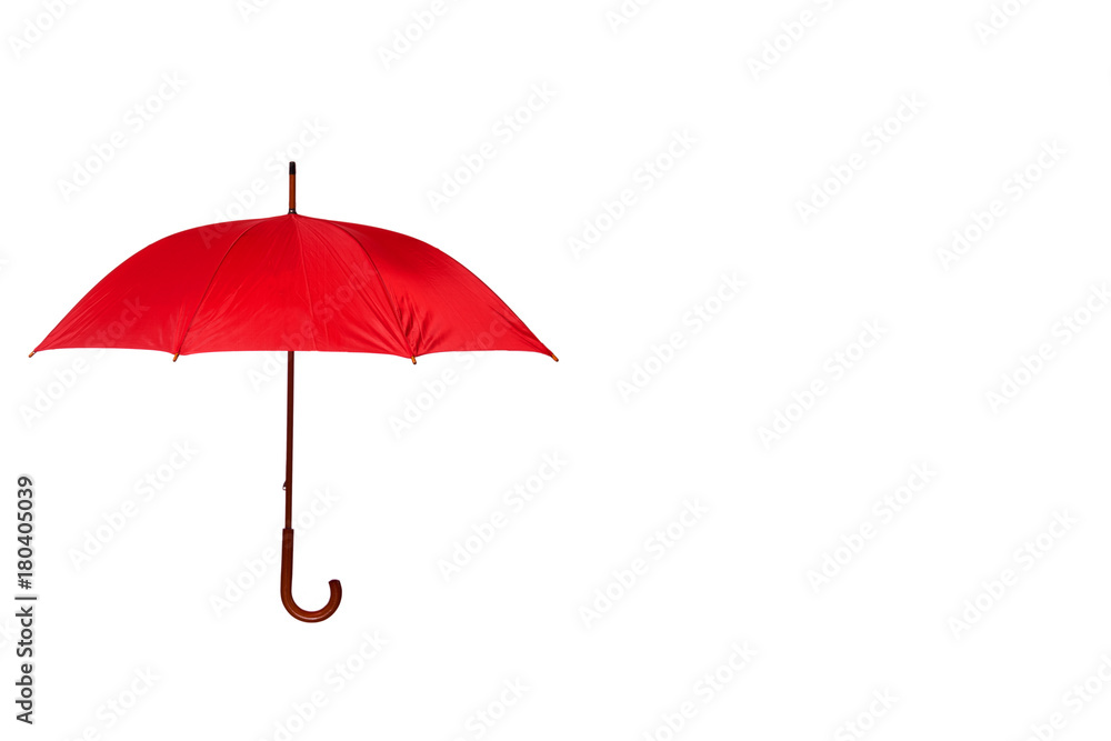 Red Umbrella Off Center on White Background