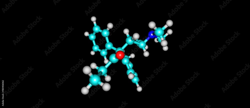 Methadone molecular structure isolated on black