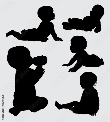 babies action silhouette, good use for symbol, web icon, mascot, logo, sign, sticker, or any design you want. Easy to use.
