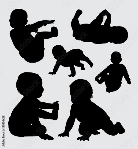 babies action silhouette, good use for symbol, web icon, mascot, logo, sign, sticker, or any design you want. Easy to use.
