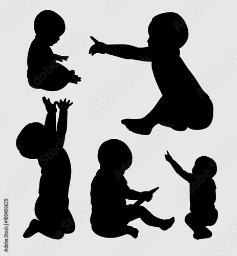 babies action silhouette, good use for symbol, web icon, mascot, logo, sign, sticker, or any design you want. Easy to use.
