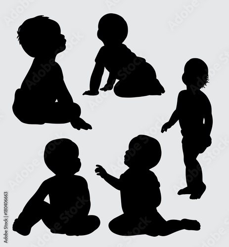 babies action silhouette, good use for symbol, web icon, mascot, logo, sign, sticker, or any design you want. Easy to use.
