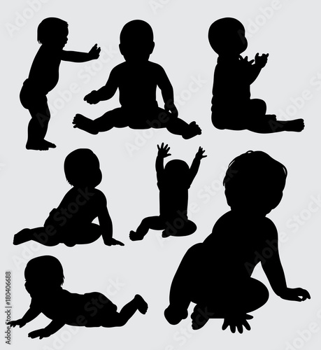 babies action silhouette, good use for symbol, web icon, mascot, logo, sign, sticker, or any design you want. Easy to use.
