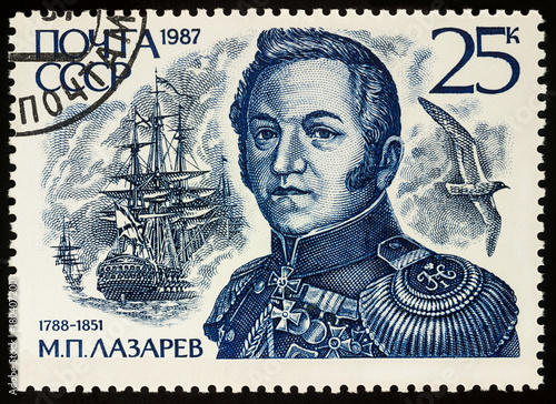Admiral Mikhail Lazarev on postage stamp photo