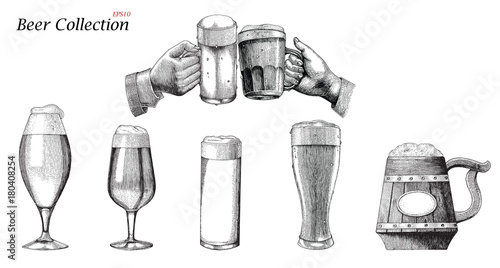 Beer Mug collections set hand drawing vintage style