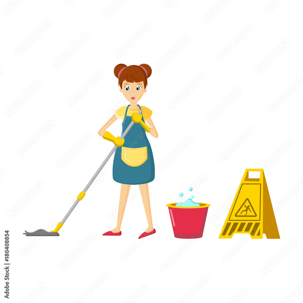Girl in an apron, is engaged in cleaning the room. Girl in an apron, is engaged in cleaning the room.