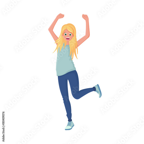 Young beautiful dancing girl, teenager, moves under active rhythmic music.