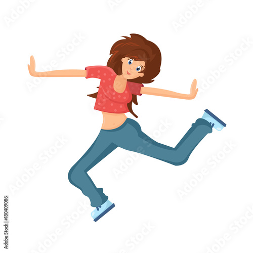 Young beautiful dancing girl, teenager, moves under active rhythmic music.