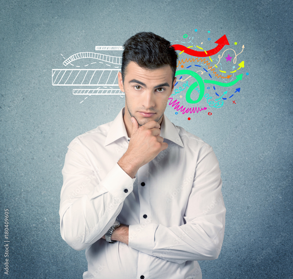 Happy creative business guy with illustration Happy creative business guy with illustration