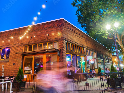 downtown night life scene people walking