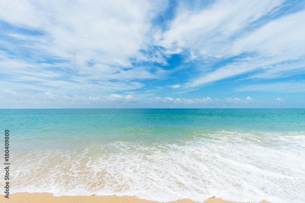 Beautiful beach with blue sky at Mai khao beach, Phuket, Thailand Beautiful beach with blue sky at Mai khao beach, Phuket, Thailand