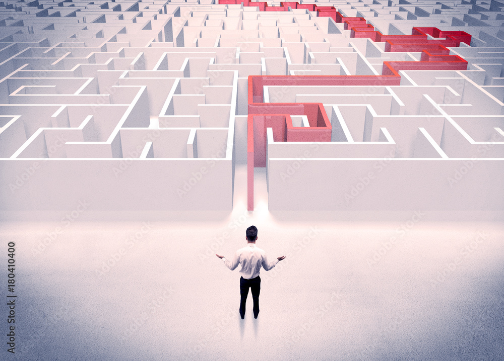 Maze solved for businessman concept Maze solved for businessman concept