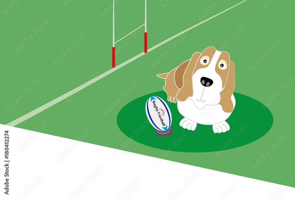 ラグビーボールとかわいい犬のイラスト年賀状テンプレート戌年２０１８ Stock Illustration Adobe Stock