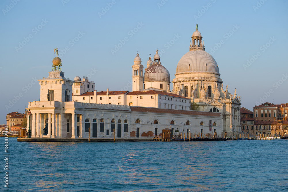 View of the Cathedral of Santa Maria della Salute in the morning of September. Venice, Italy.