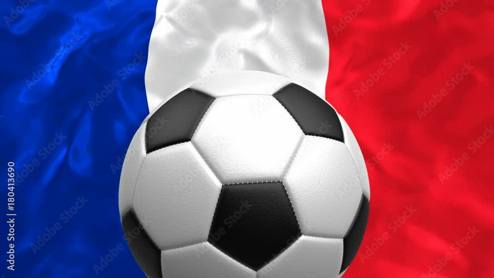 3D realistic looping animation of the soccer ball rotating against the flag of France 3D realistic looping animation of the soccer ball rotating against the flag of France