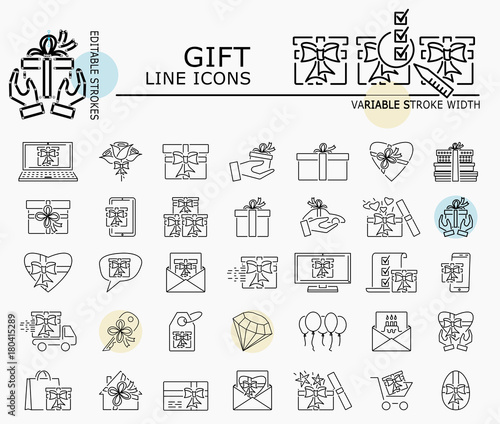 Gift line icons with minimal nodes and editable stroke width and style