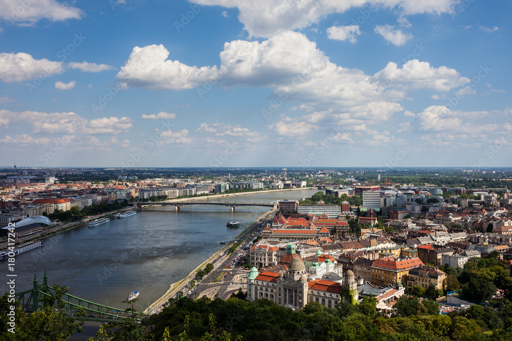 Budapest City Cityscape From Gellert Hill In Hungary