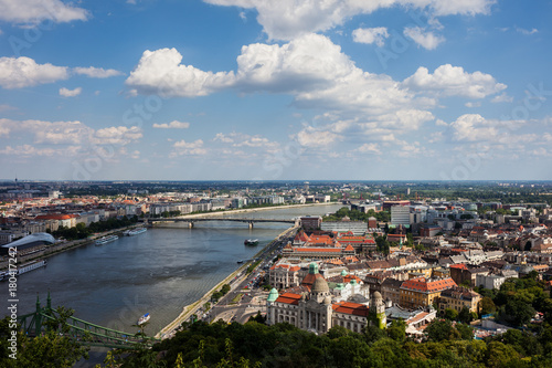 Budapest City Cityscape From Gellert Hill In Hungary