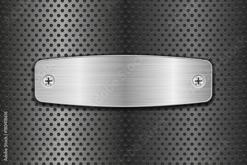 Metal brushed plate on perforated background