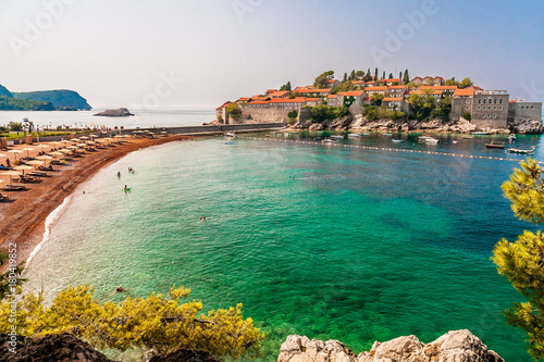 Sveti Stefan beach on the Adriatic Sea, Montenegro photo