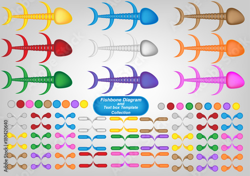 colorful fishbone diagram analysis chart. Business problem solving chart and template for team brainstorming in company. Vector EPS10