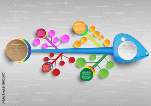 colorful fishbone diagram analysis chart. Business problem solving chart and template for team brainstorming in company. Vector EPS10