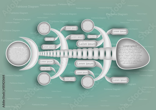colorful fishbone diagram analysis chart. Business problem solving chart and template for team brainstorming in company. Vector EPS10
